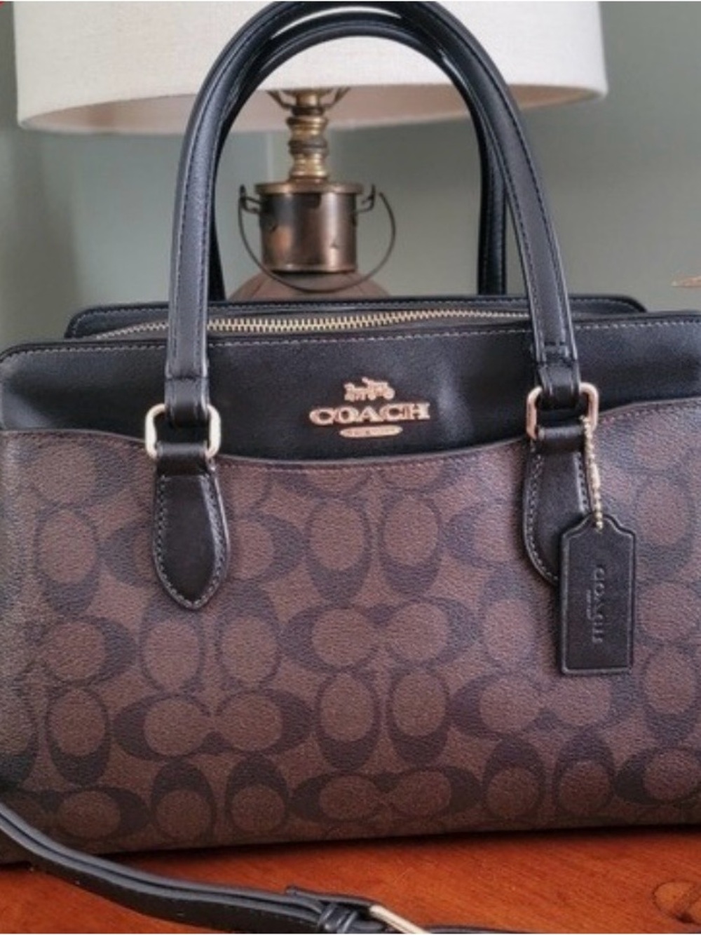 Coach Brown Signature Messenger with Black Leather Trim